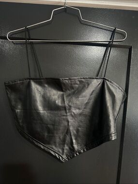 Forever 21 Black Faux Leather Pointed Hem Crop Top